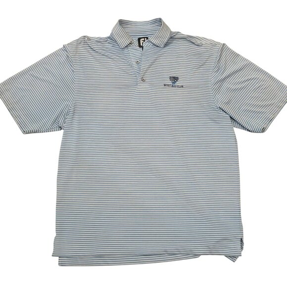 FootJoy Mens golf West Bay Club Polo Shirt Blue/White Stripes size large - Picture 3 of 6